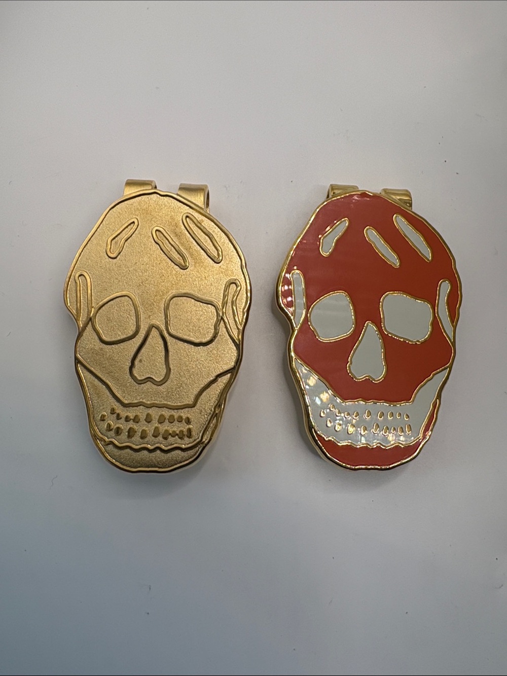 Alexander McQueen Gold & Orange/White Skull Money Clips